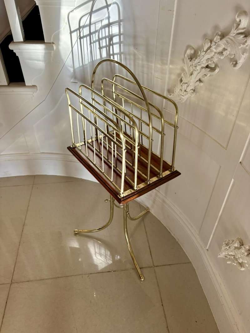 Antique Victorian Quality Brass and Oak Magazine Stand